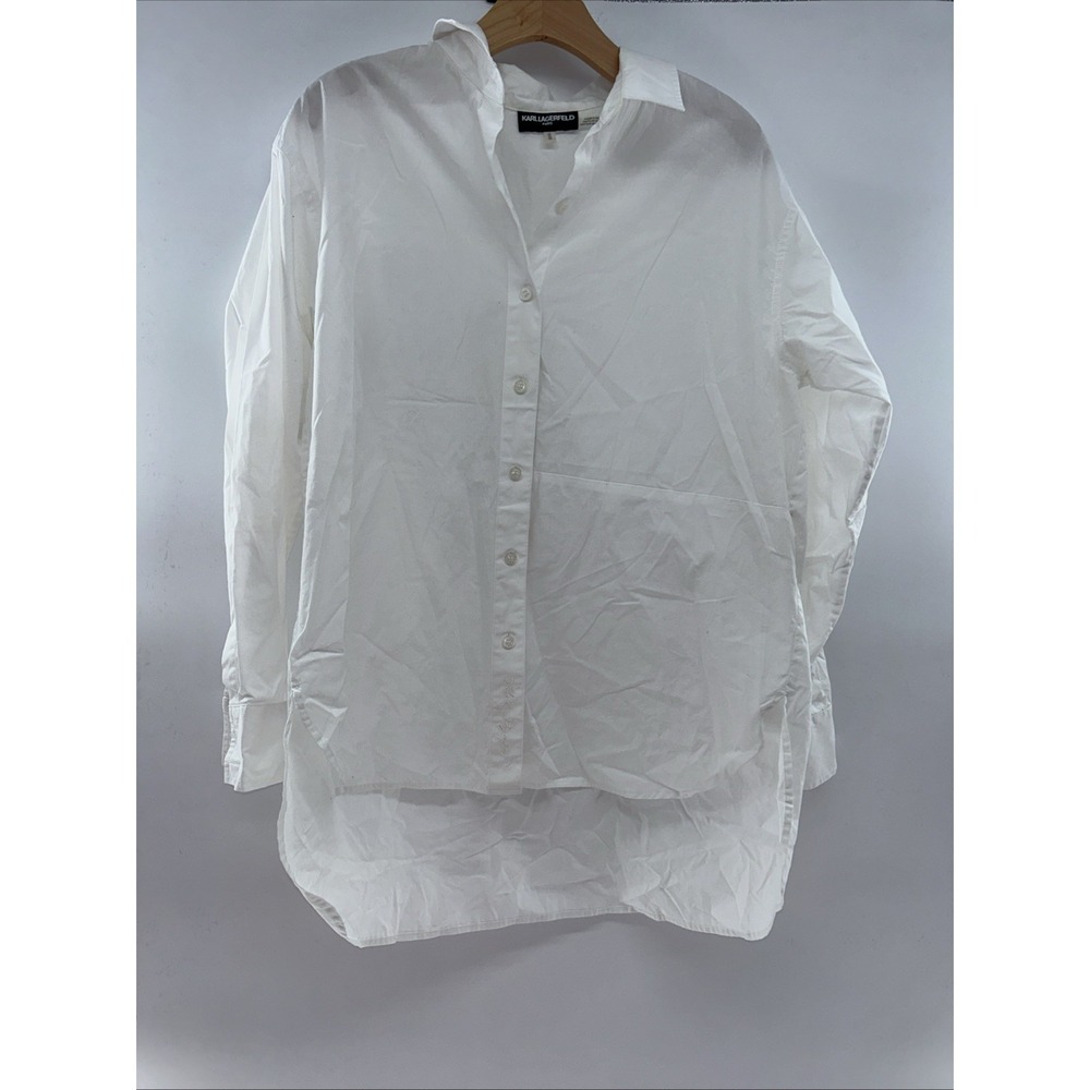 Karl Lagerfeld Paris Button Down Shirt Blouse Size M 100% Cotton Dress Lg Sleeve - Picture 6 of 9